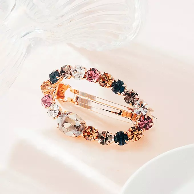 韓國 Soo&Soo - 璀璨寶石卡扣式髮夾-橢圓形