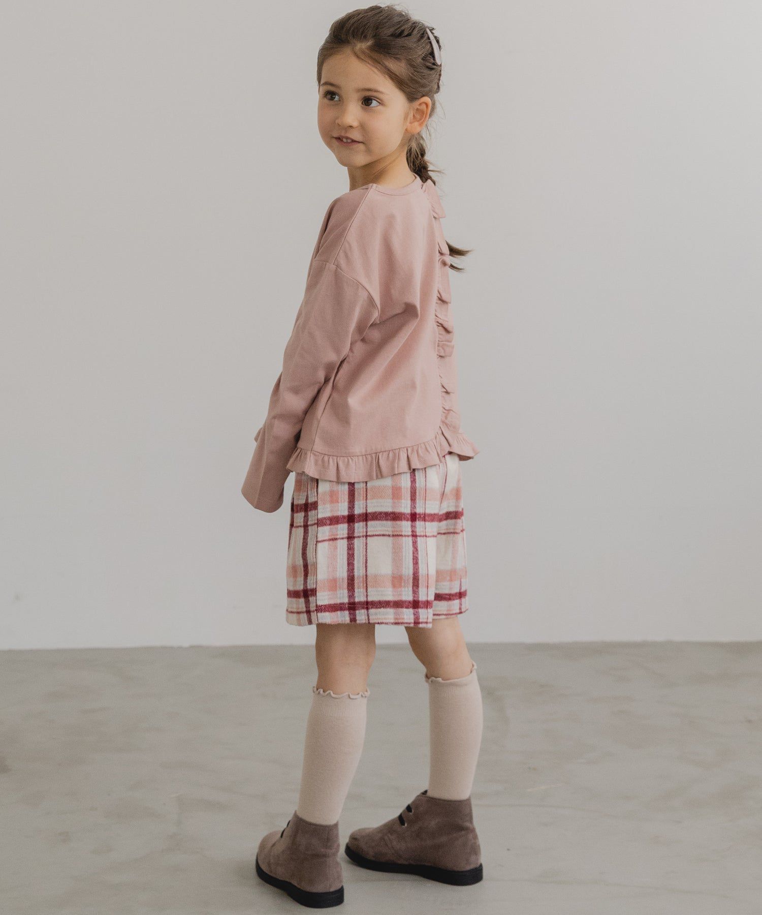 日本 PAIRMANON - 柔棉100% 可愛捲邊薄長袖上衣-桃粉