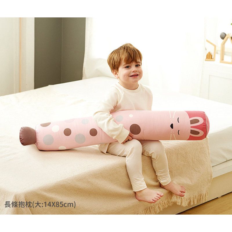 正韓Hello HiZoo - 純手工製多功能防蟎抗菌兒童長條抱枕/靠枕/睡眠輔助枕/側睡抱枕(大款)-粉紅兔