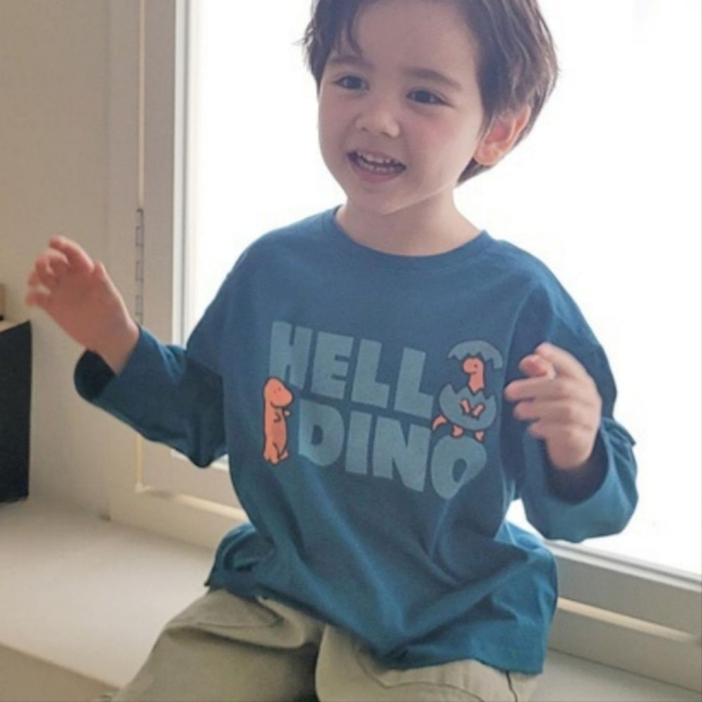 Peanuts House 純棉長袖上衣-哈囉恐龍-深藍綠