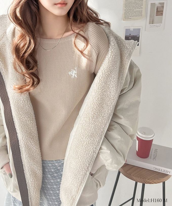 日本 Classical Elf - [必收]logo刺繡羅紋百搭長袖上衣-象牙白