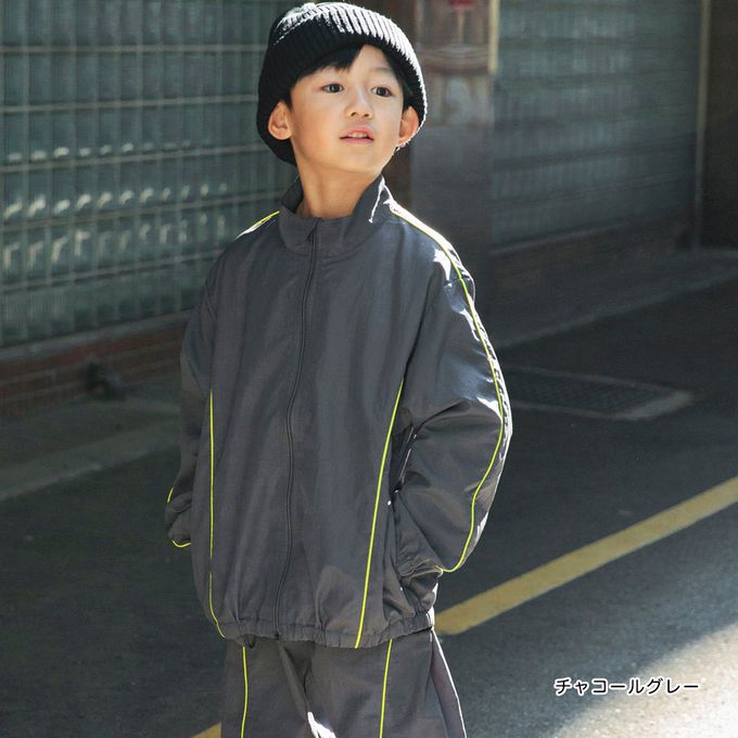 日本 BRANSHES - 低調線條滾邊輕量尼龍外套-灰x螢綠