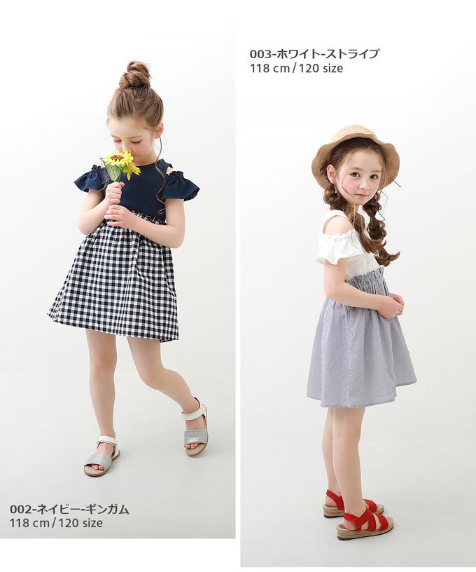 日本 devirock - 挖肩氣質荷葉短袖洋裝-格紋-海軍藍x黑白