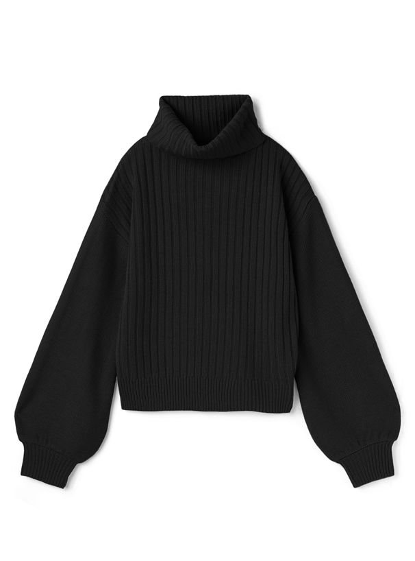 日本 GRL - 寬鬆高領羅紋針織上衣-杏褐