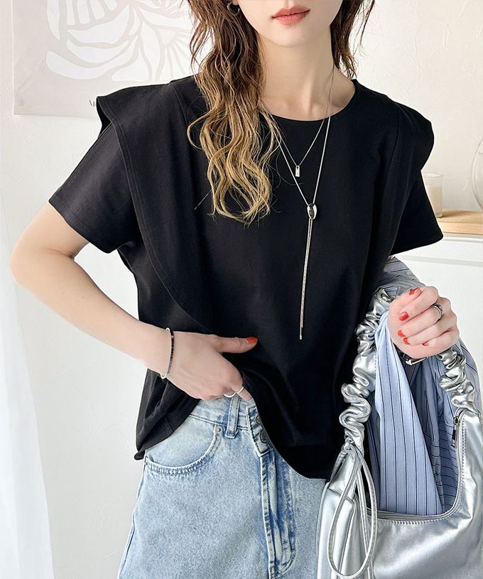 日本 Classical Elf - 純棉柔滑光澤感荷葉袖上衣-灰藍