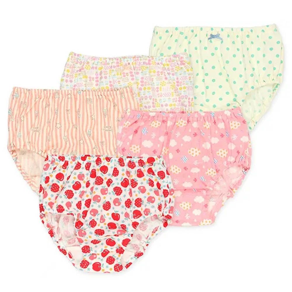 純棉女孩印花內褲(5件組)-草莓＆點點