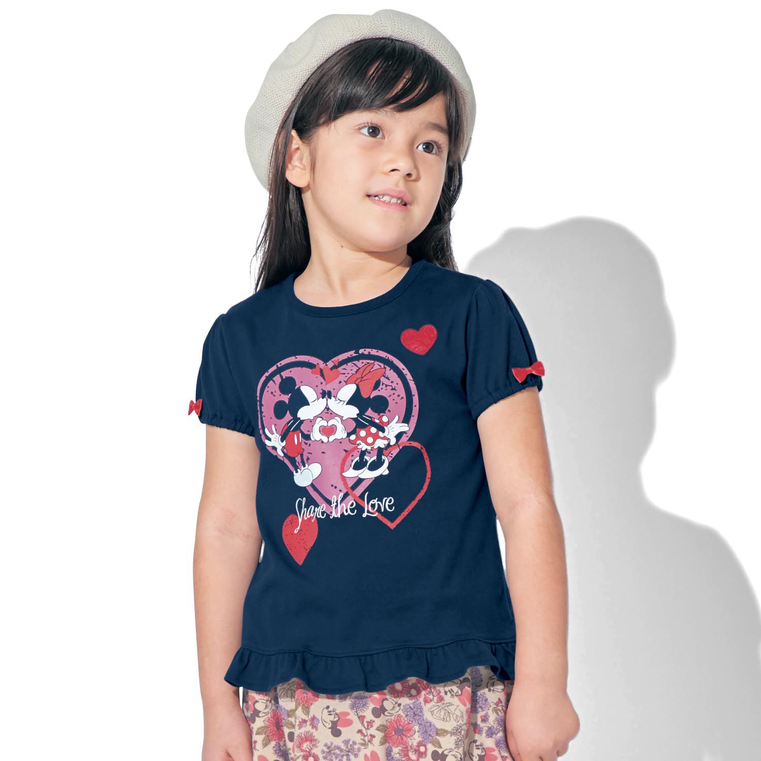 日本千趣會 - 迪士尼印花短T-米奇米妮親親-深藍