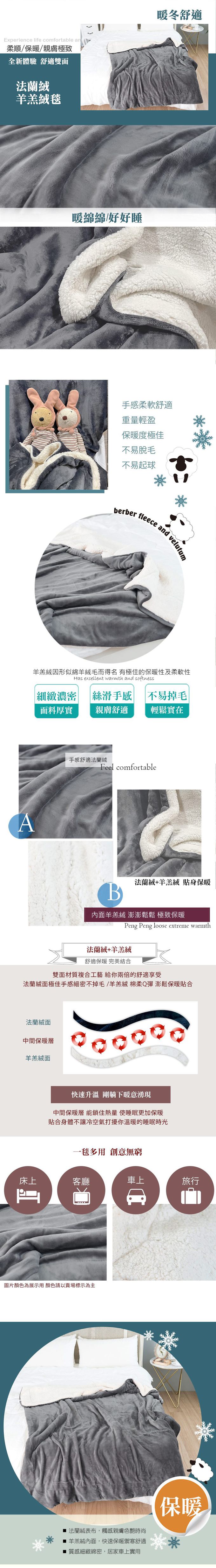 Eyah宜雅居家生活 - 馬卡龍雙面高雅素色法蘭絨羊羔絨毯-妄想深灰