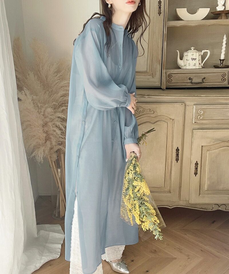 日本 Classical Elf - 2WAY穿搭透膚長版襯衫-淺綠