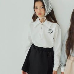 韓國南大門童裝 - sm2 學院風心紋裝飾翻領長袖上衣-白