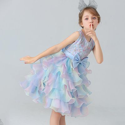 Doveark - 公主風立體網紗繽紛連身短禮服-藍色