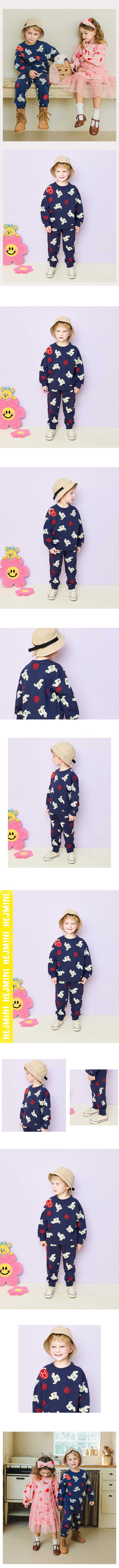 韓國 HEJMINI - 滿版狗狗圖印長袖套裝-深藍