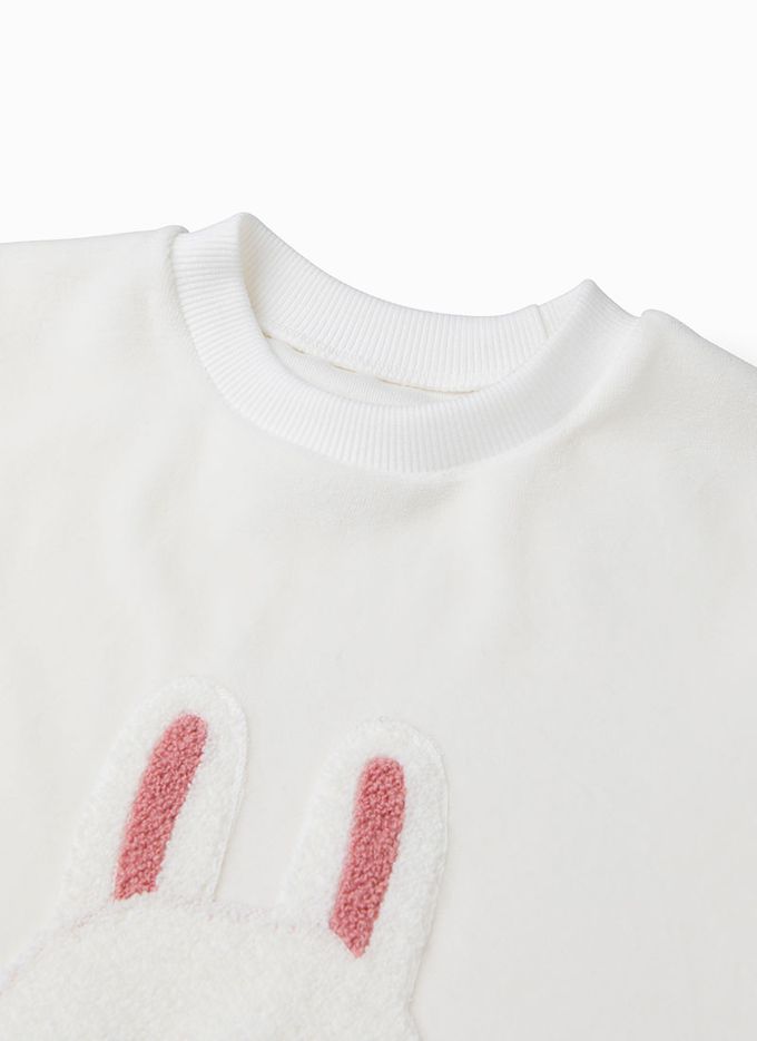 韓國 OZKIZ - 萌萌雪白兔暖絨洋裝-奶油白