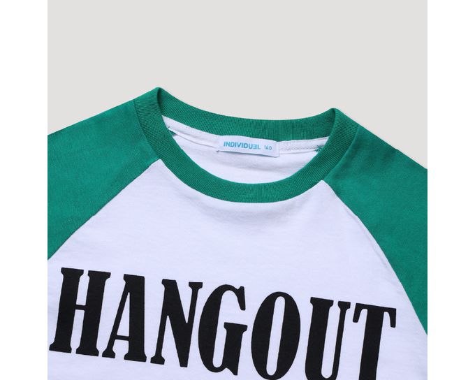 韓國 INDIVIDUEL - 字母印撞色短版上衣-HANGOUT-黑X白