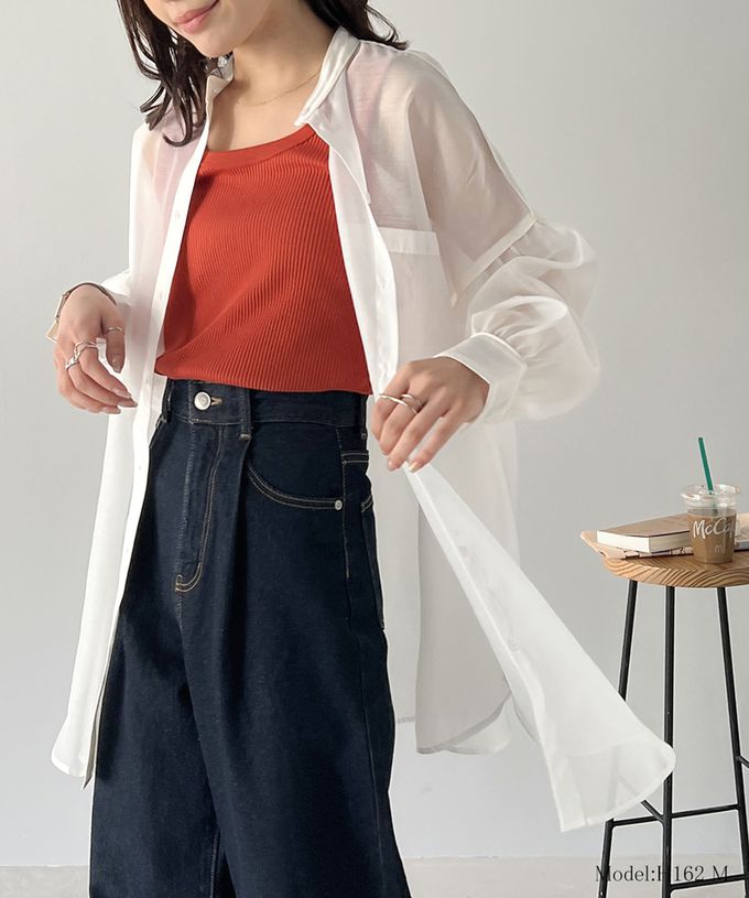 日本 Classical Elf - 優雅滾邊透膚感長袖襯衫-咖啡