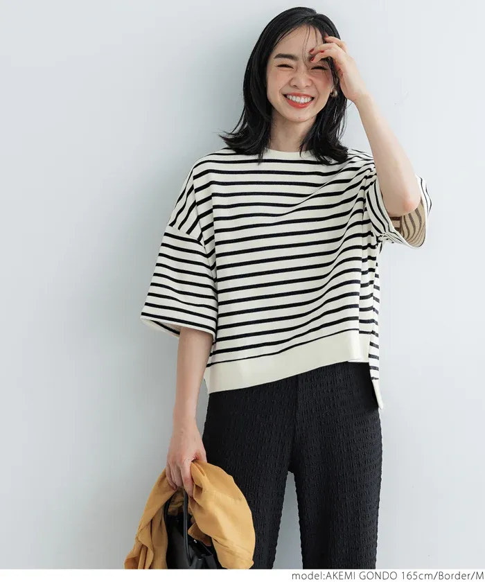 日本 COCA - 百搭前短後長五分袖上衣-杏