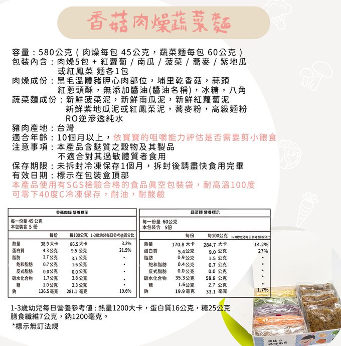 兔比媽咪廚房 - 品牌週限定-寶寶綜合饅饅(300g)+繽紛幼童餃(高麗菜豬肉50顆)+香菇肉燥蔬菜麵(肉燥x5包，蔬菜麵x5包)