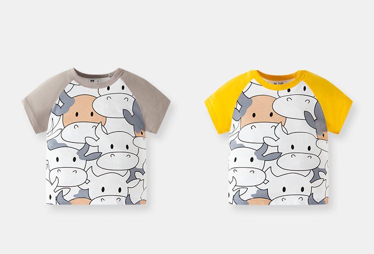 BE TOP - 純棉短袖上衣-大頭牛牛-黃色