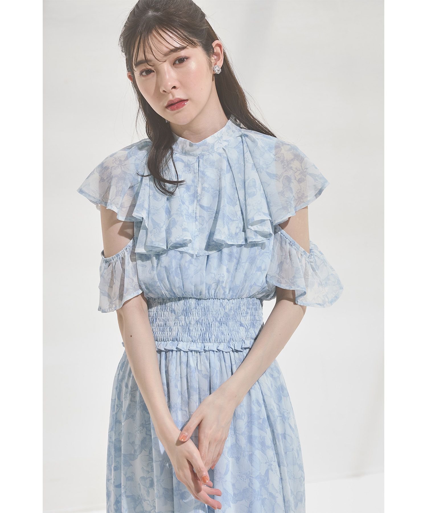 日本 tocco-closet - 浪漫時光碎花雪紡洋裝-寶貝藍