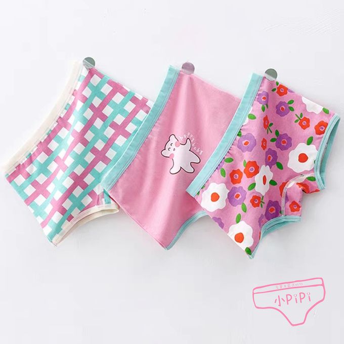 小 pipi - 有機純棉兒童四角平口內褲3件組_女童-繽紛小熊