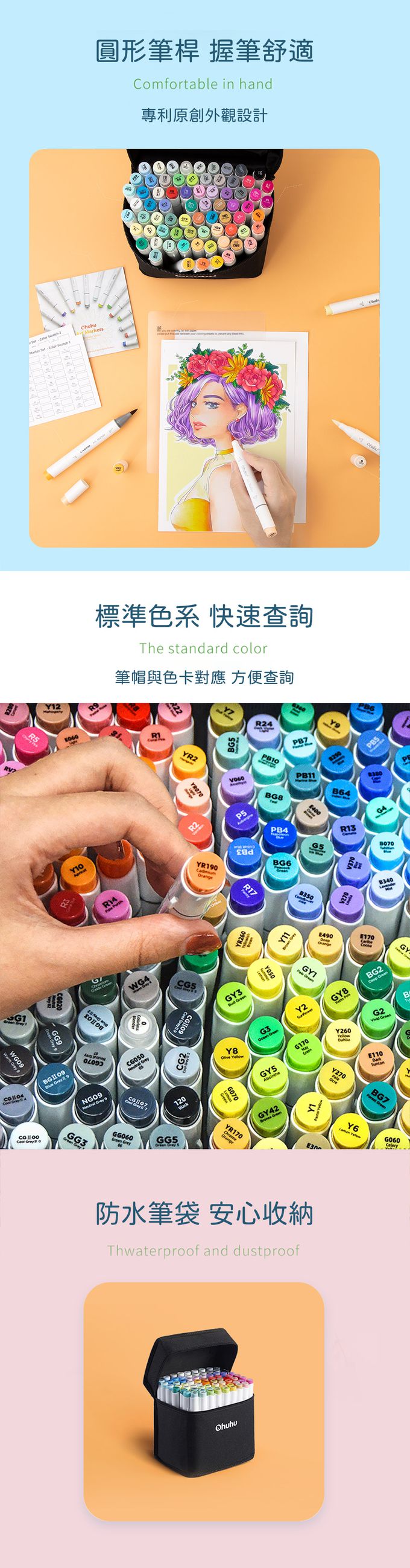 Ohuhu - Honolulu B 72色雙頭酒精性麥克筆套組