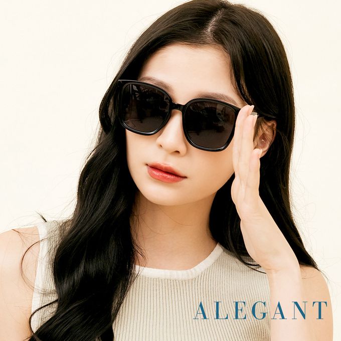 ALEGANT - 雅藝黑復古風格輕量橢圓方框墨鏡│UV400太陽眼鏡