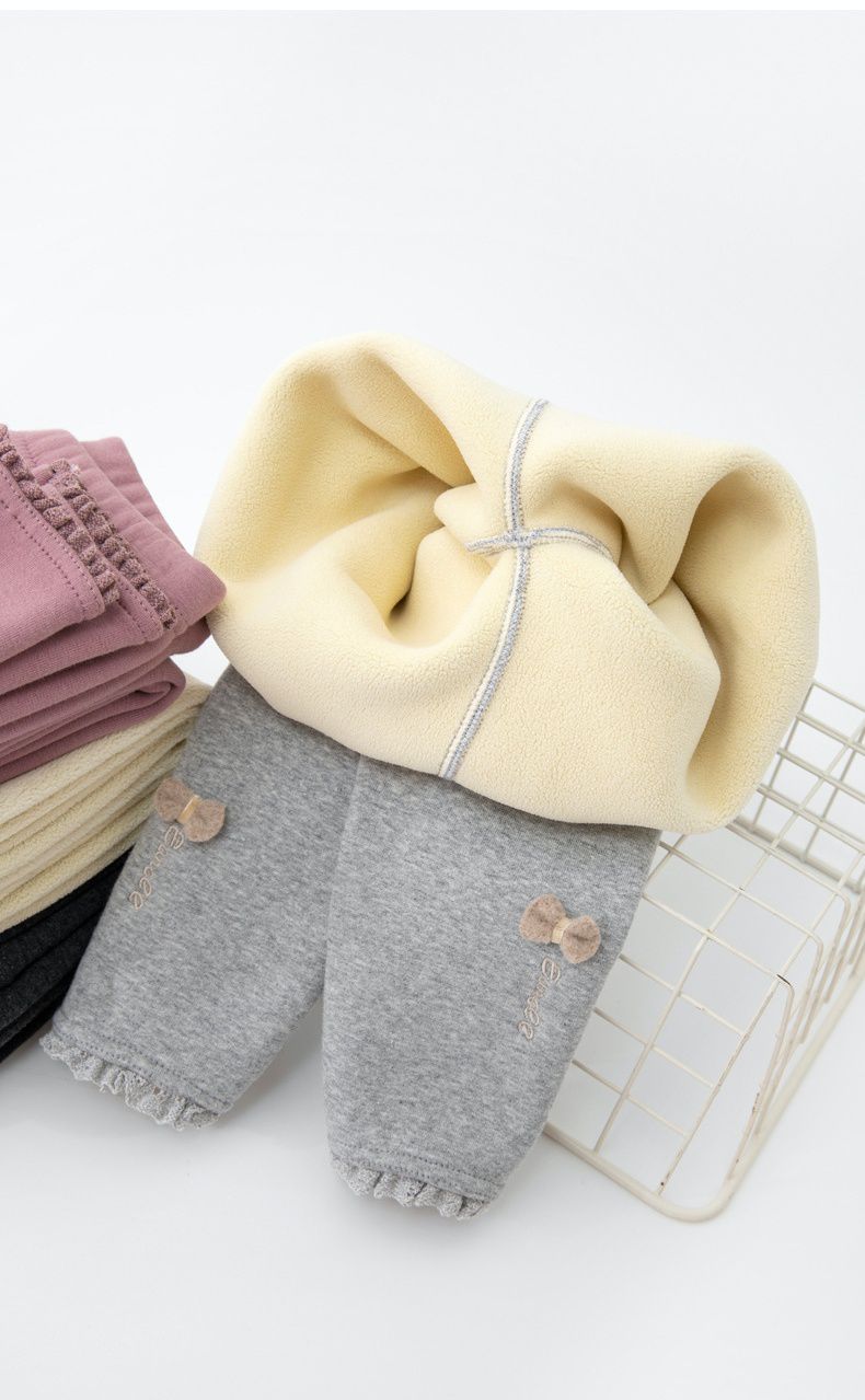 FANMOU - 加絨腰鬆緊內搭褲-蝴蝶結-黑色