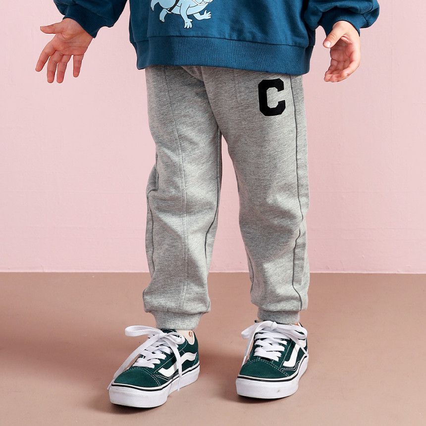 韓國 WALTON kids - 休閒感C字縮口長褲-深藍