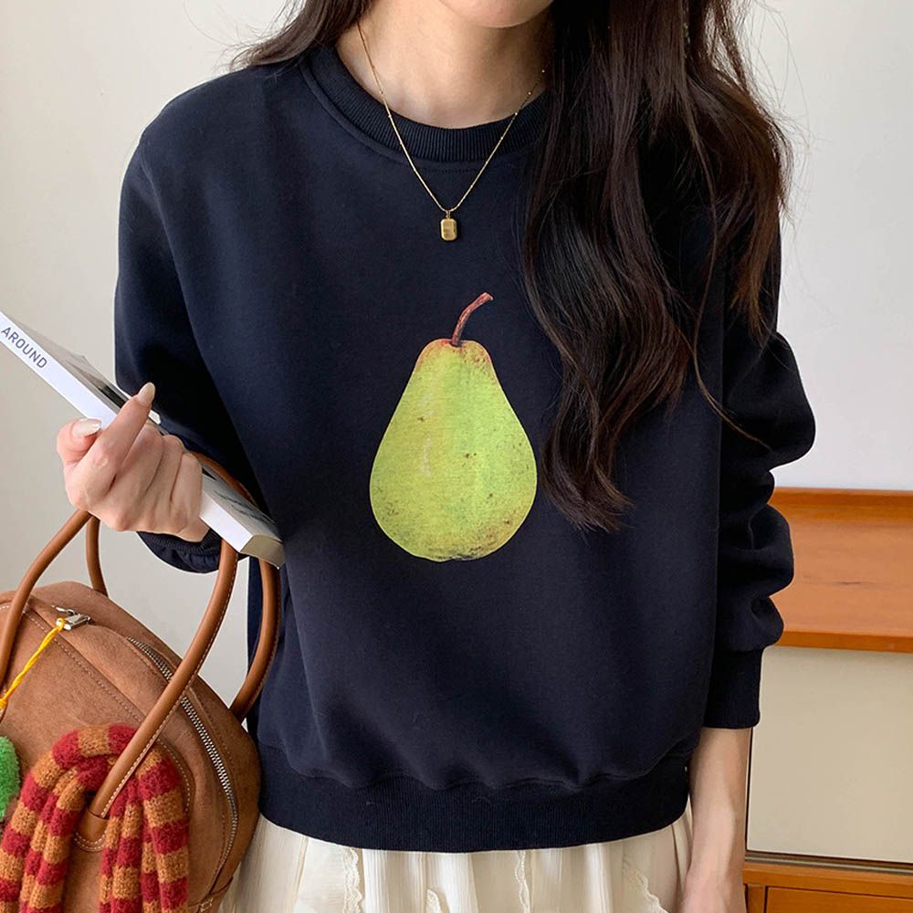 長袖大學T-梨子-藏青 (F)