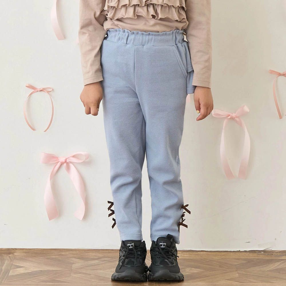 彈力荷葉屁屁蝴蝶結長褲-淺藍