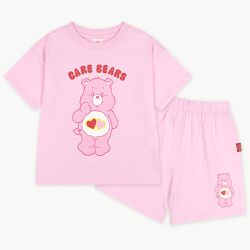 韓國 Care Bears - 聯名款思考熊熊印短袖套裝-心心粉熊-粉
