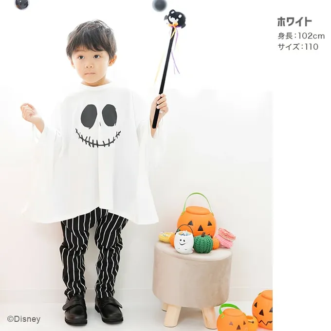 日本 Chil2 - 萬聖節聯名限定 寬鬆斗篷長袖上衣-卡通人物南瓜米奇-黑