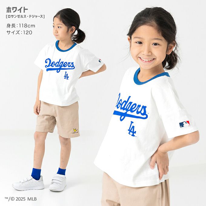 日本 Chil2 - MLB聯名 100%棉落肩短袖上衣-洛杉磯道奇-白