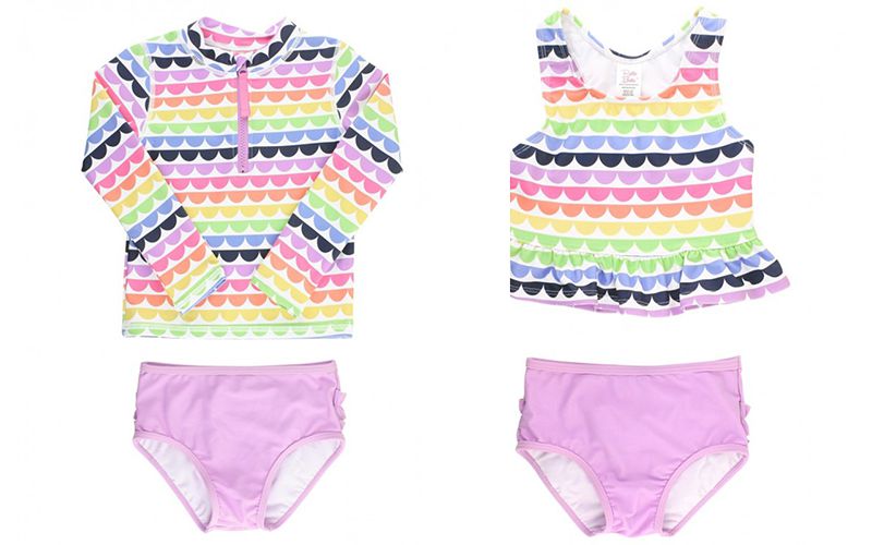 美國 RuffleButts - 小女童UPF 50+防曬兩件式無袖泳裝-七彩浪花