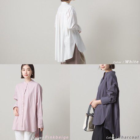 日本女裝代購 - 純棉質感前短後長寬鬆圓領長袖襯衫-咖啡 (F)