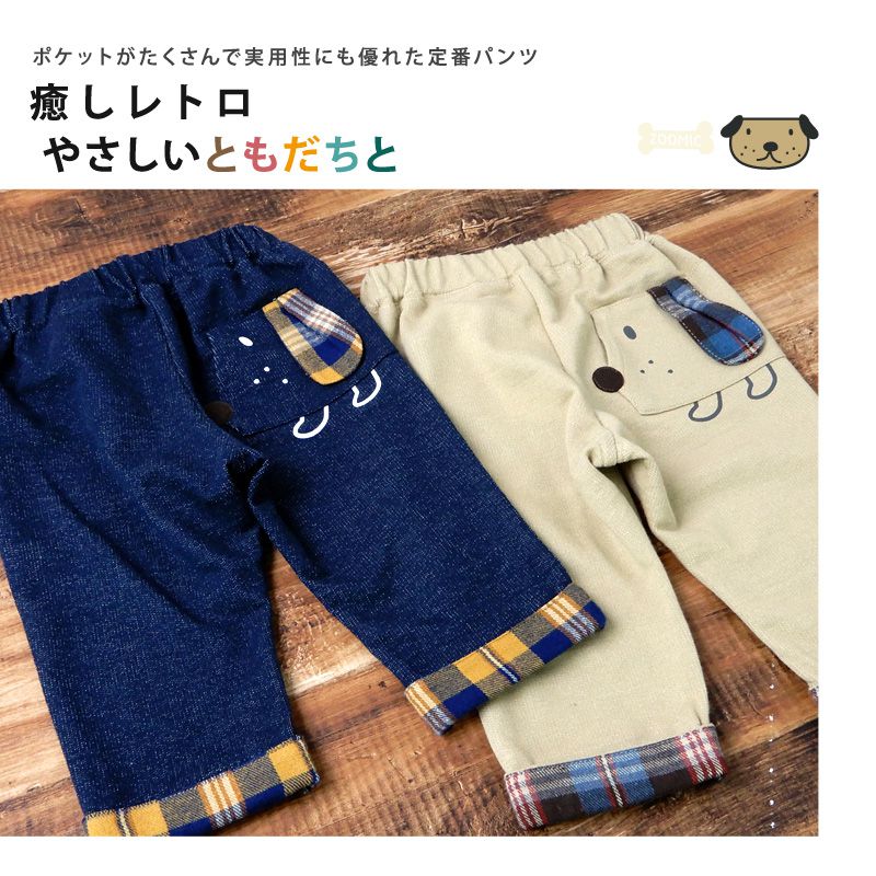 日本 ZOOLAND - 印花拼接七分褲-狗狗格紋-深藍