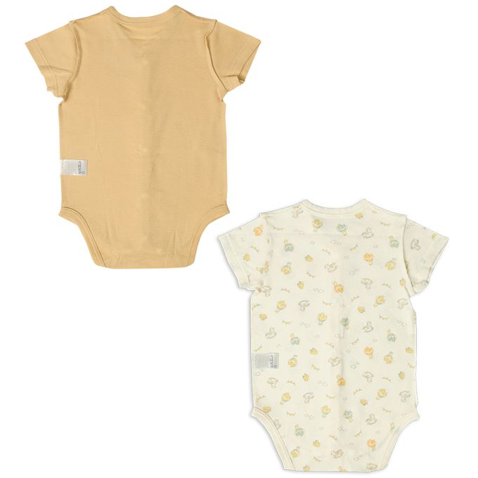 akachan honpo - 短袖速乾包屁衣2件組-前開式 氣球-黃色