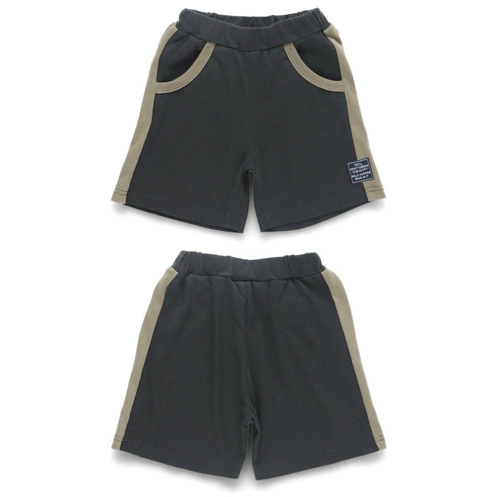 接觸涼感 側邊撞色休閒短褲-黑