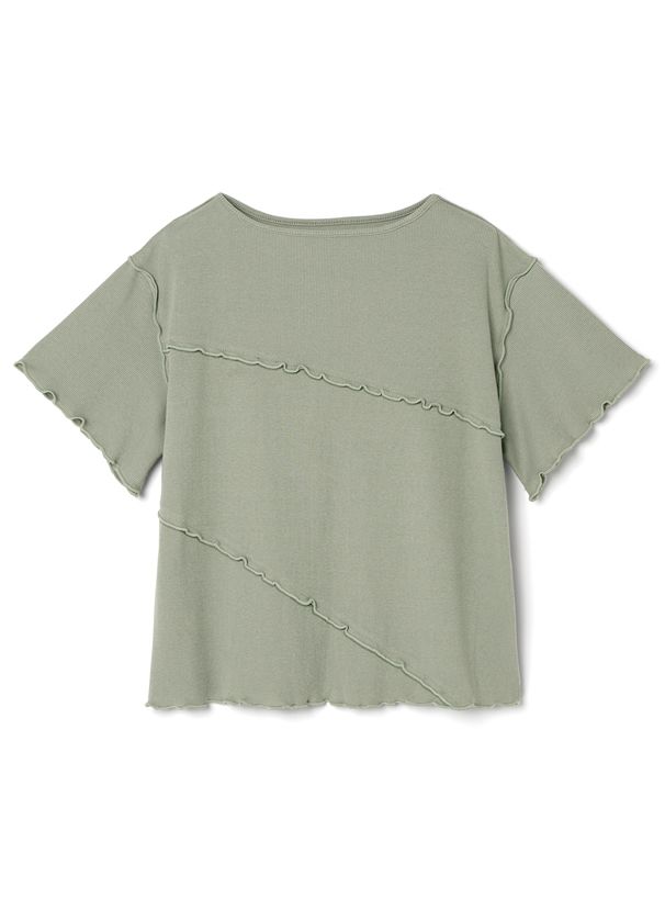 日本 GRL - 羅紋木耳邊短袖上衣-氣質杏