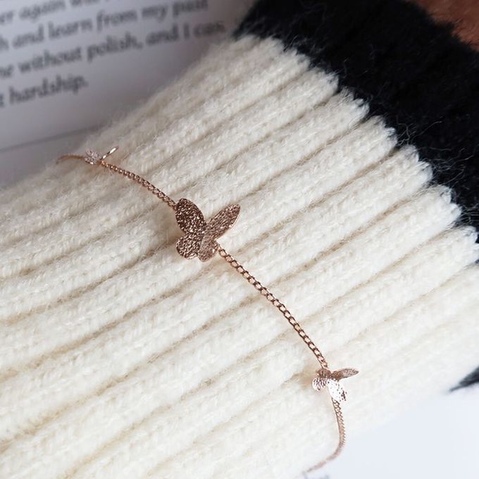 日本 Melody Accessory - 日本製 翩翩立體蝴蝶手鍊-玫瑰金