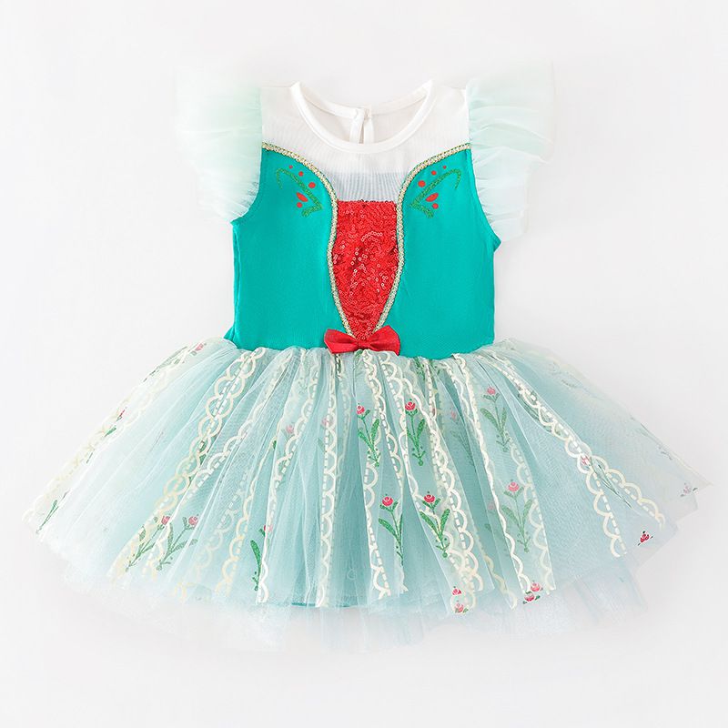 短袖造型公主裙/芭蕾舞裙-卡通人物-安娜-綠色