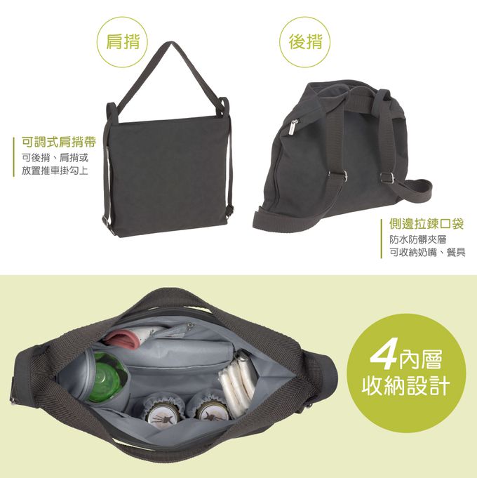 德國 Lassig - 純色質感皮革2WAY媽媽包-奶茶駝-含尿布墊+推車掛勾+保溫瓶收納包