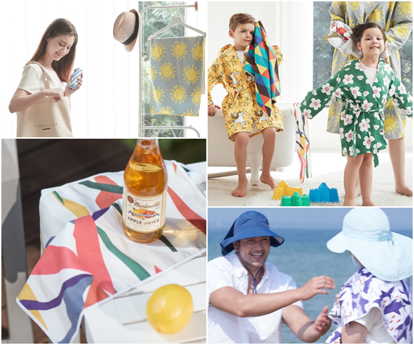 韓國 Beach Boom - 雙面圖案極細纖維速乾浴巾-五彩花X小白花 (160x80cm)