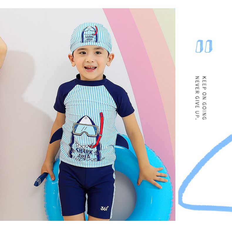 361° - 兒童印花矽膠泳帽-大鯊魚-紅色 (頭圍55cm以下)