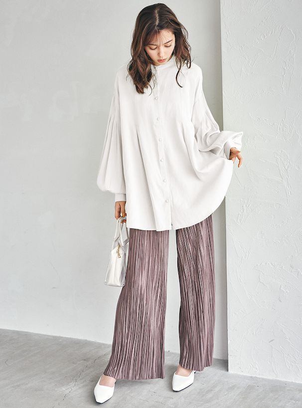 日本 GRL - 飄逸柔軟澎澎袖長版襯衫-奶油黃 (F)