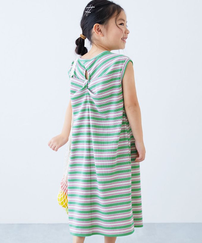 日本 devirock - 清爽夏日線條配色無袖洋裝-紫黃