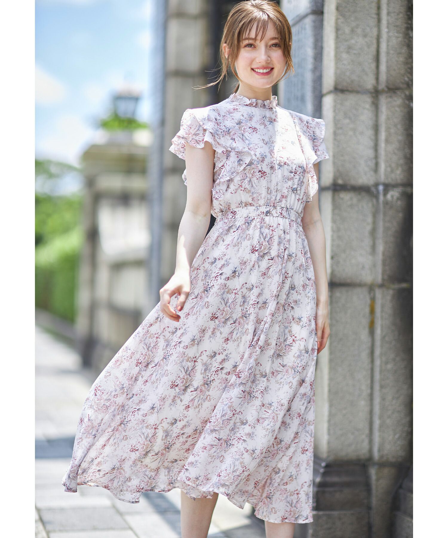 日本 tocco-closet - 優雅荷葉領無袖洋裝-甜蜜花園-天空藍