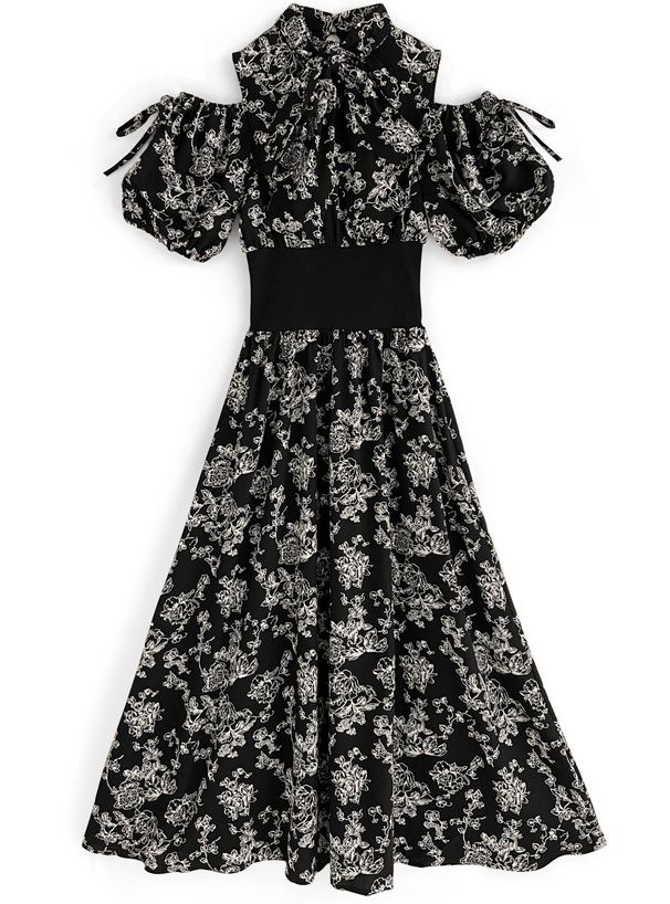 日本 GRL - 絕美氣質扭結收腰碎花洋裝-象牙杏