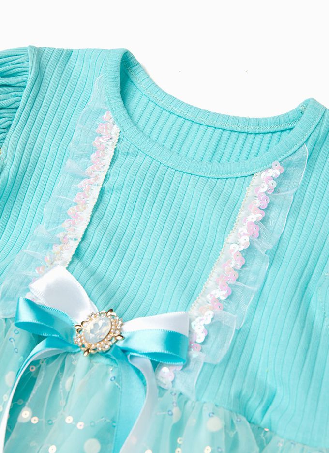 韓國 OZKIZ - (附配飾)公主點綴短袖紗裙洋裝-湖水綠