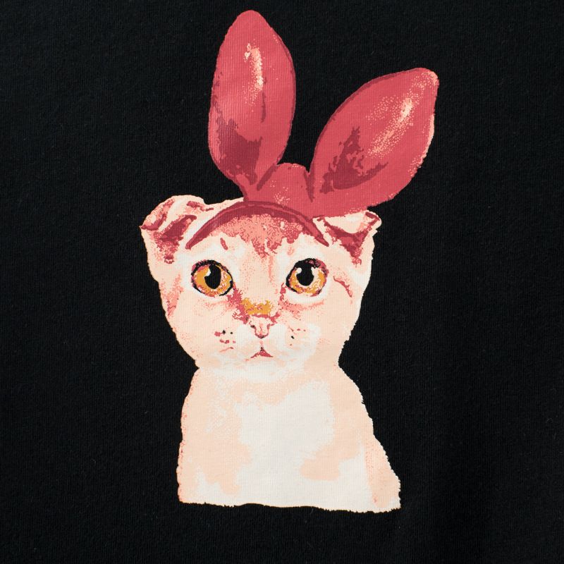 純棉短袖上衣-小橘貓-黑色